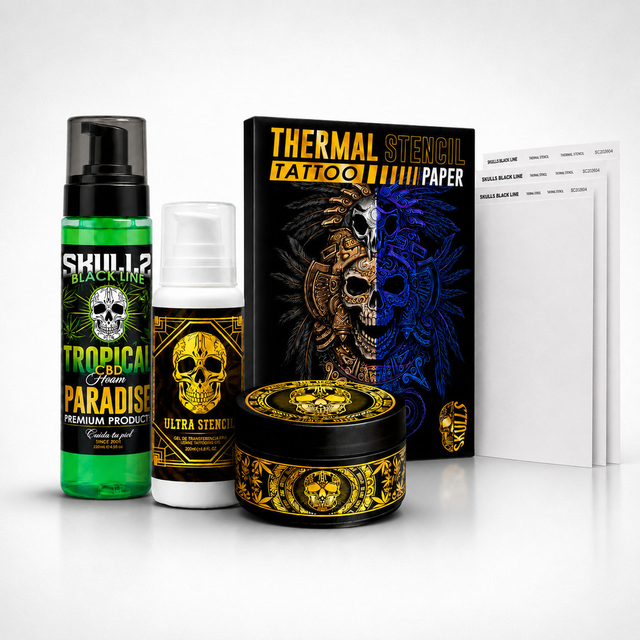 SKULLS TRANSFER STENCIL & CARE KIT – 50 UDS